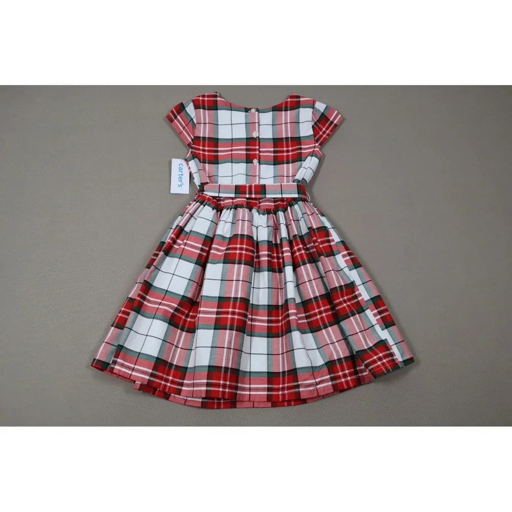 Carter's Little Girls Holiday Plaid Sateen Dress - Red‎ - Size 6-6X